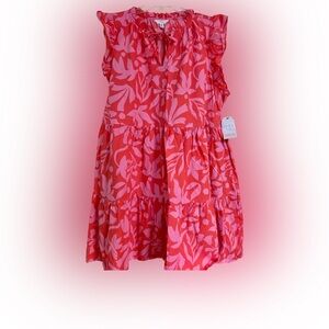 Time and Tru Women Flower Flutter Sleeve Mini Dress Coral Silk P  NEW XXXL (22)